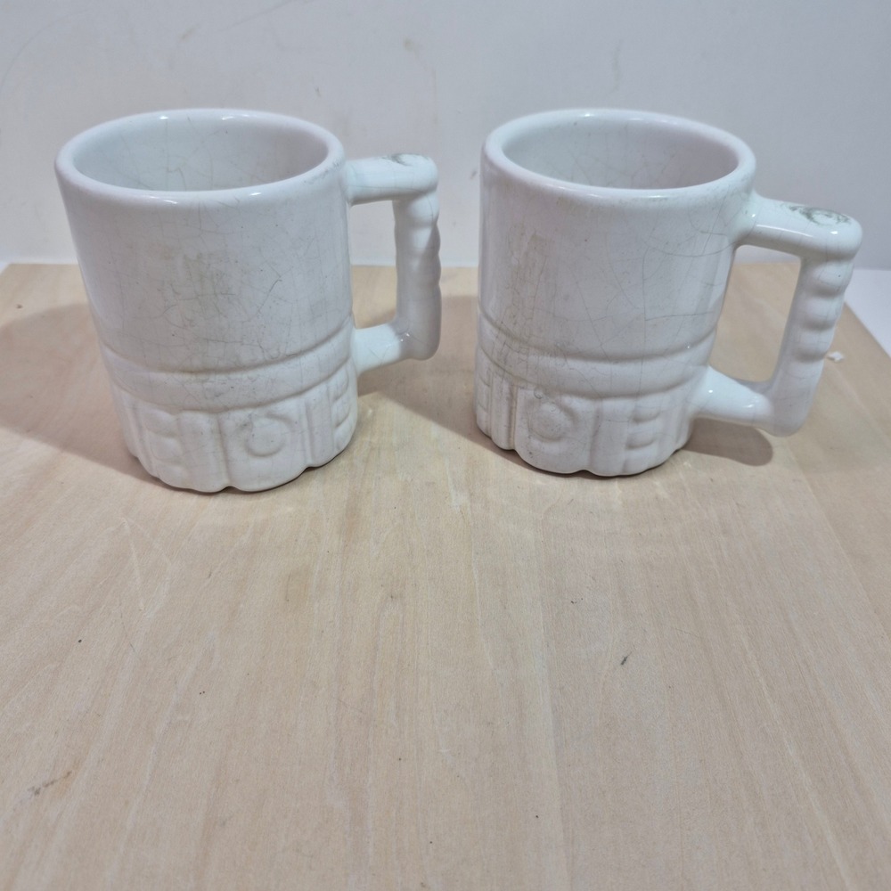 Vintage Frankoma Pottery Republican GOP Elephant Mugs White C4 Set of 2